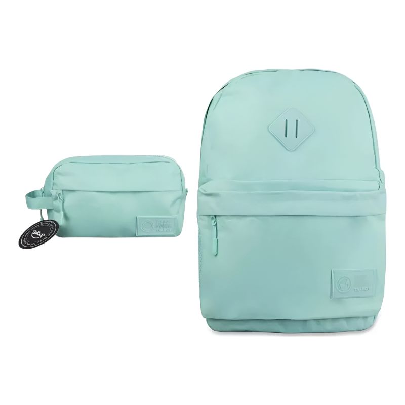 Kit Escolar Mochila + Cartuchera Clasiccs Verde Agua