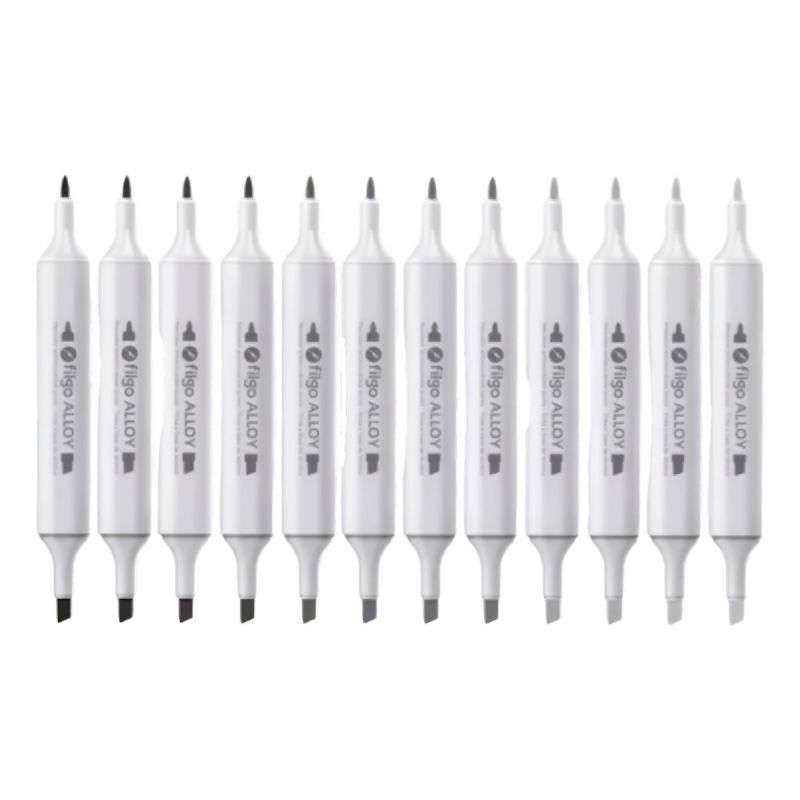 Marcador Doble Punta Alloy X 12 Tonos De Grises