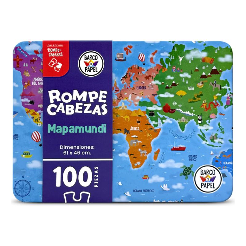 Puzzle Mapamundi 100 Piezas En Lata