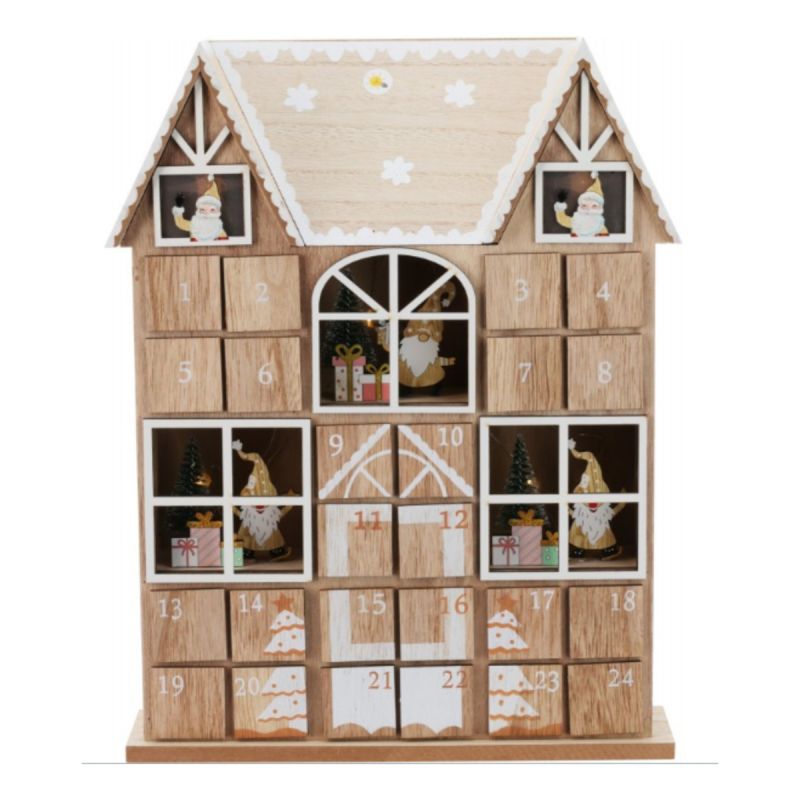 Calendario De Adviento De Madera Con Luz 