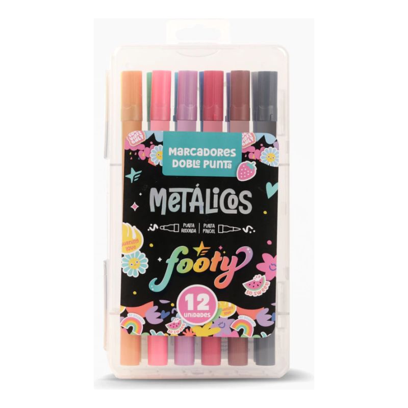 Set Marcadores Doble Punta Metalicos X12