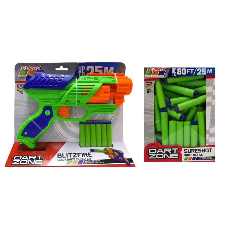 Pistola Dart Zone Blitzfire Quickshot Blaster + Dardos X50
