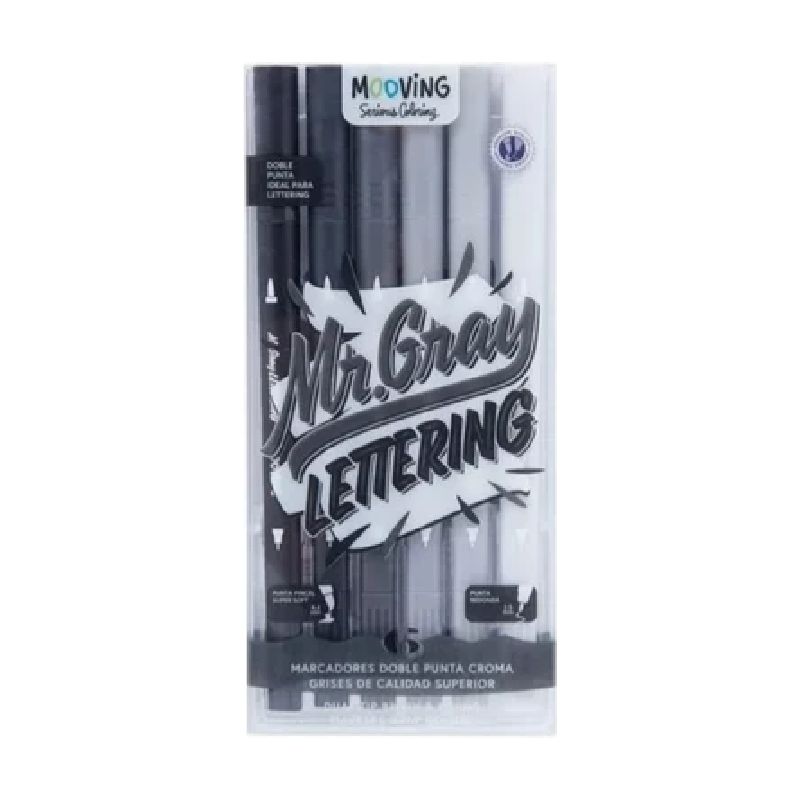 Marcadores Doble Punta Pincel Croma Grises x 6