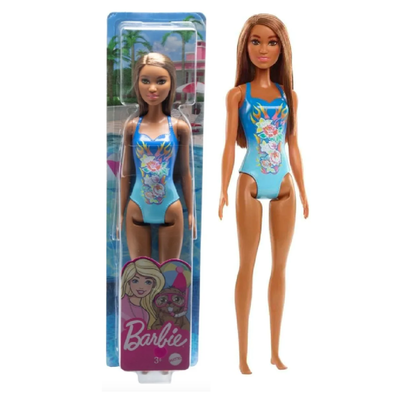 Muñeca Playa Con Traje De Baño Azul con Flores