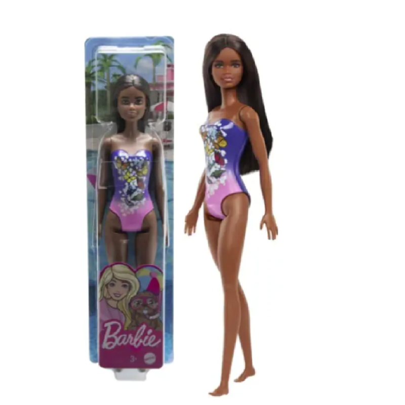 Muñeca Playa Con Traje De Baño Violeta con Mariposas