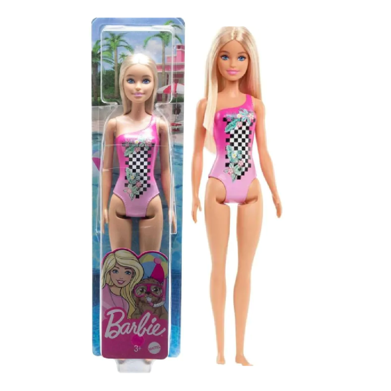 Muñeca Playa Con Traje De Baño Rosa a Cuadros