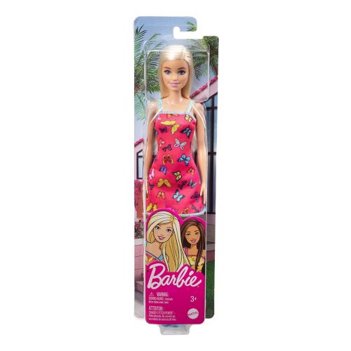 Muñeca Barbie Basica Vestido Rosa con Mariposas